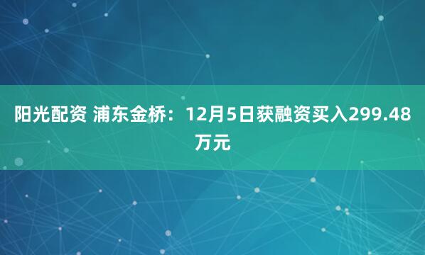 阳光配资 浦东金桥：12月5日获融资买入299.48万元